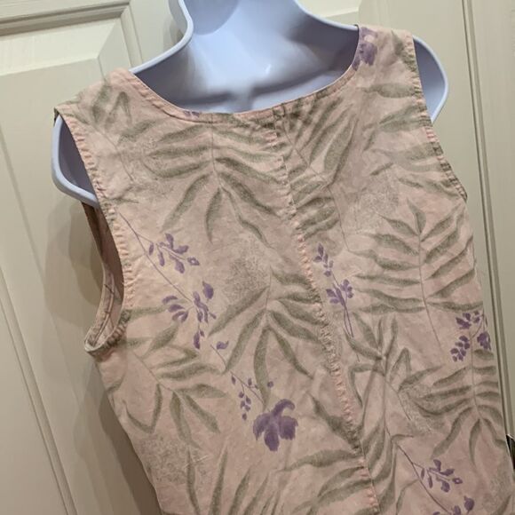 Jane Ashley Medium Linen Cotton Scoop Neck Short Sleeve Pink Purple Maxi Dress - Picture 7 of 11